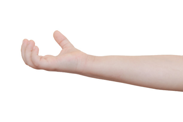 可爱的小女孩手拿着白色背景上的东西图片下载