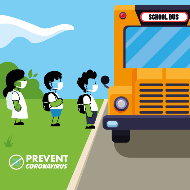 校车上戴着口罩的孩子们图片下载