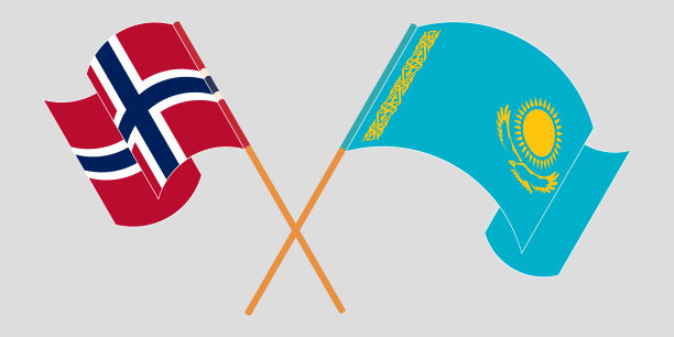 哈萨克斯坦和挪威的国旗交叉挥舞图片下载