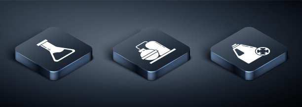 2.5D试管和烧瓶、防冻剂罐以及石油和天然气工业厂房图标组合图片下载