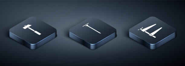 设置等距锤，钳工具和金属钉图标。向量图片下载