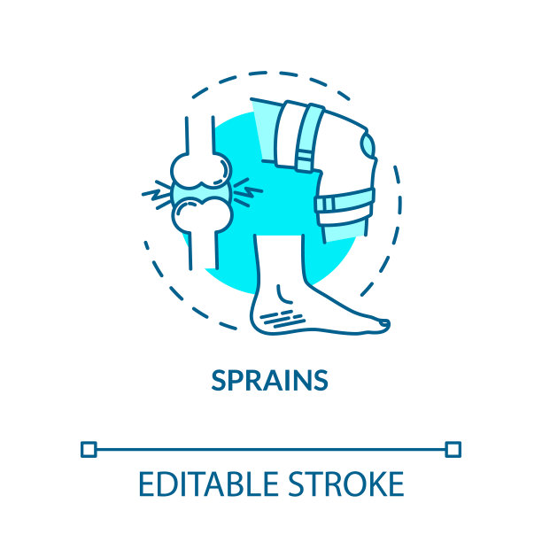 扭伤，肌肉创伤概念图标。骨科、外伤、伤膝、踝关节肌腱想法细线插图。矢量隔离轮廓RGB彩色绘图。可编辑的中风图片下载