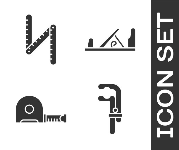 设置钳工具，折叠尺，轮盘建设和木材平面工具图标。向量图片下载