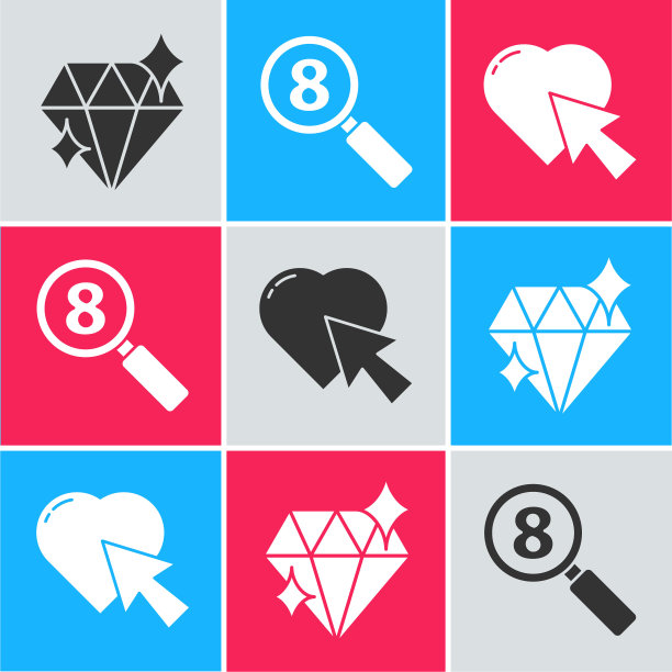 设置钻石，搜索8三月和心脏和光标点击图标。向量图片下载