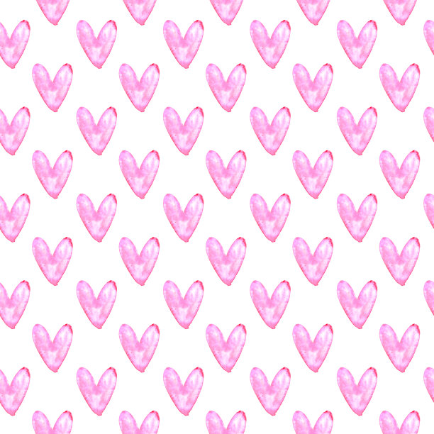 无缝图案与水彩心脏。浪漫的爱情手绘背景纹理。用于贺卡，包装纸，婚礼，生日，织物，纺织品，情人节，母亲节，复活节素材图片