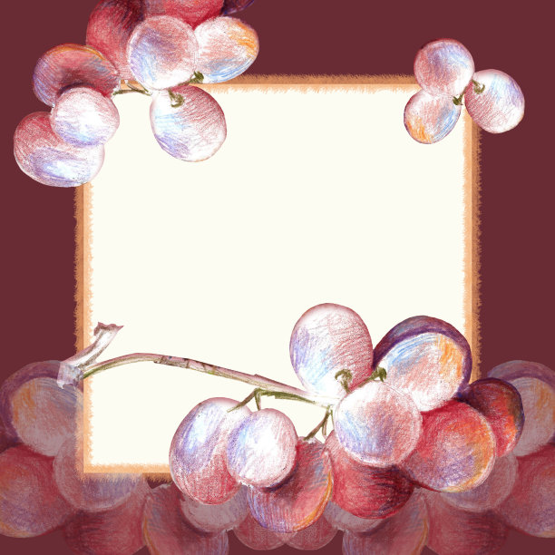 用彩色铅笔画葡萄的相框素材图片