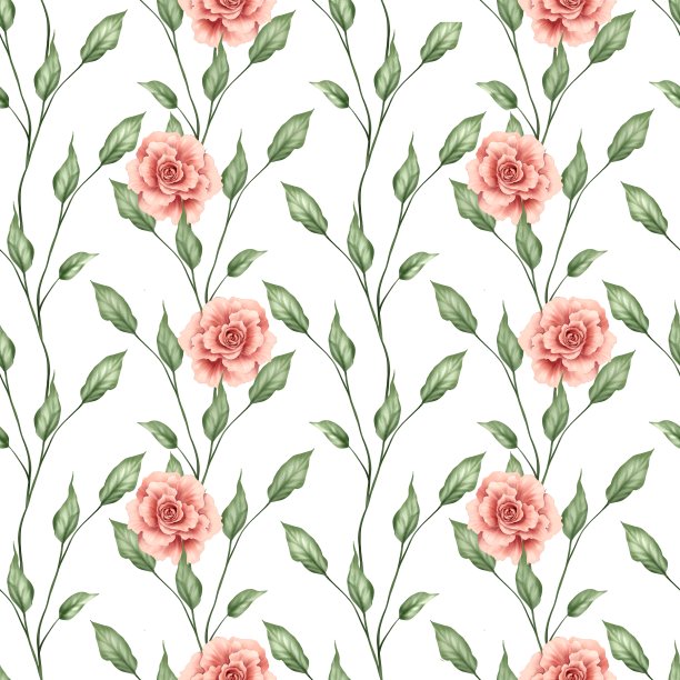 花卉无缝模式。背景与玫瑰和树叶图片下载