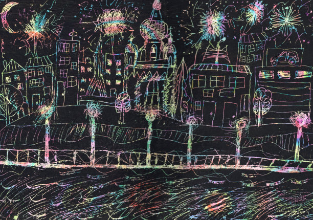 烟花表演照亮了城市的夜空图片下载