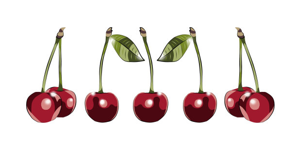 白色背景上的樱桃的彩色插图。抑制。明信片。图片下载