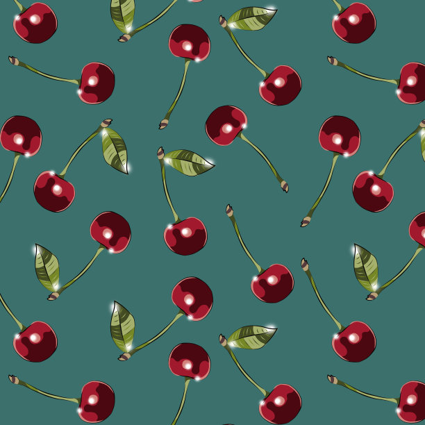 颜色插图的樱桃在一个绿松石背景。抑制。图片下载