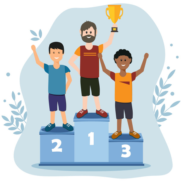 男运动员站在领奖台上，矢量插画平面风格，设计，装饰，横幅，海报图片下载