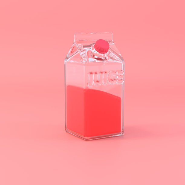 3D渲染卡通樱桃汁包装背景在玻璃瓶隔离在粉红色的背景。饮料和新鲜饮料的概念。甜果，包装设计。3 d模型。图片下载