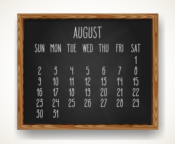 2020年8月每月黑色黑板日历图片下载