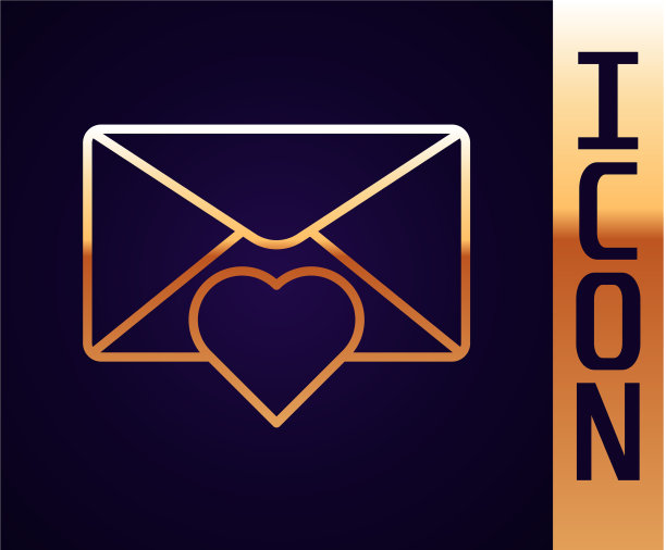 金线信封与情人心的图标图片下载