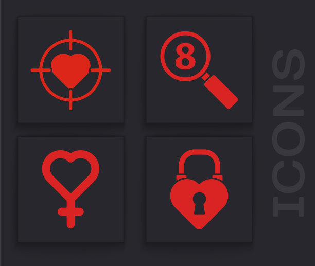 设城堡在一个心形的形状，心在目标目标的中心，搜索8三月和女性性别符号图标。向量图片下载
