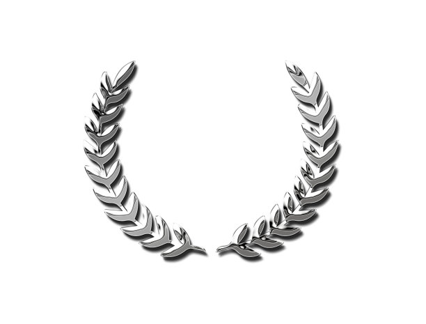 孤立的金属设置黑色剪影圆形月桂叶，小麦和橡木花环描绘一个奖项，成就，纹章，贵族在白色的背景。会徽花卉希腊分支3d插图图片下载