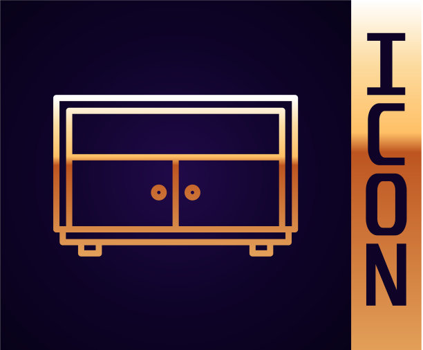 金线衣柜抽屉图标孤立在黑色图片下载