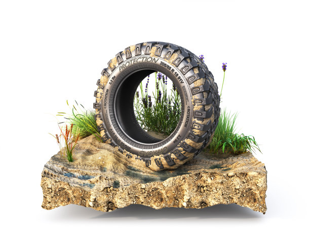 越野车轮在一片地面上。三维演示图片下载
