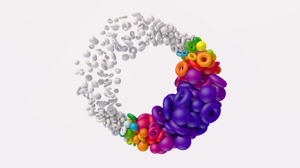 白色和彩虹的几何形状变形。抽象插图，3d渲染。图片下载