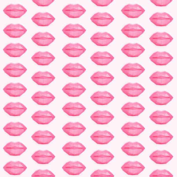 无缝模式与美丽的粉红色多边形纸嘴唇。图片下载