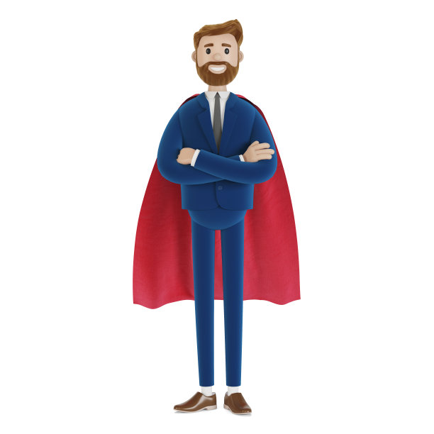 卡通人物穿着超级英雄的衣服。3 d演示。图片下载