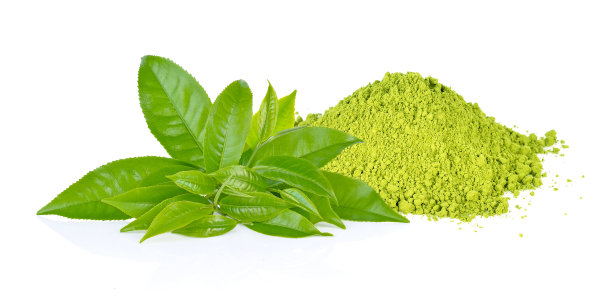 白底分离出绿茶和抹茶粉图片下载