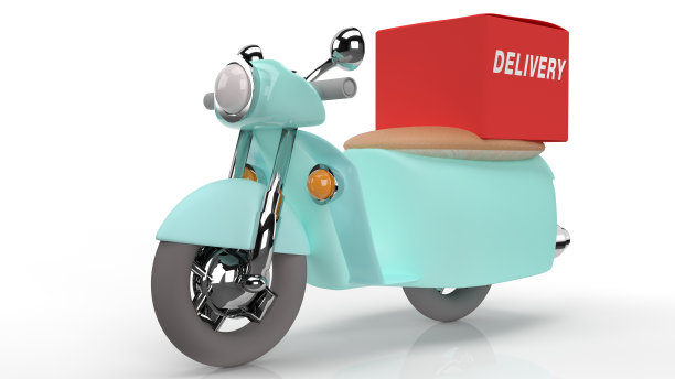 摩托车交付的白色背景3d渲染。图片下载