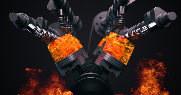 强大的V8引擎在运动。点火和爆炸，3D渲染图片下载