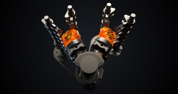 3 d V8引擎。运动中的活塞和曲轴。3D渲染图片下载