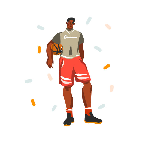 手绘矢量抽象股票图形插图与年轻快乐黑人非裔美国美人男子，在时尚服装孤立的白色背景图片下载