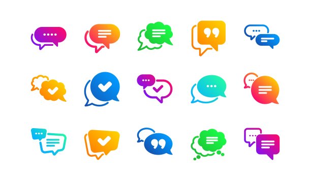 聊天和引用图标。批准，复选框和社交媒体消息。经典的集合。向量图片下载