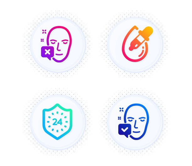 眼药水，24小时和脸部谢绝图标集。面对接受信号。移液管，保护，识别错误。向量图片下载