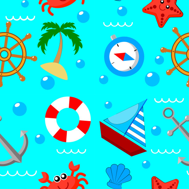 无缝图案的航海图标卡通风格图片下载