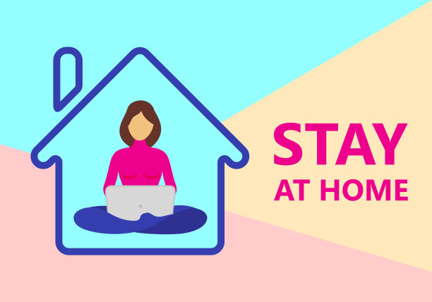 新冠病毒隔离和居家标签：女孩在家用电脑上网工作图片下载