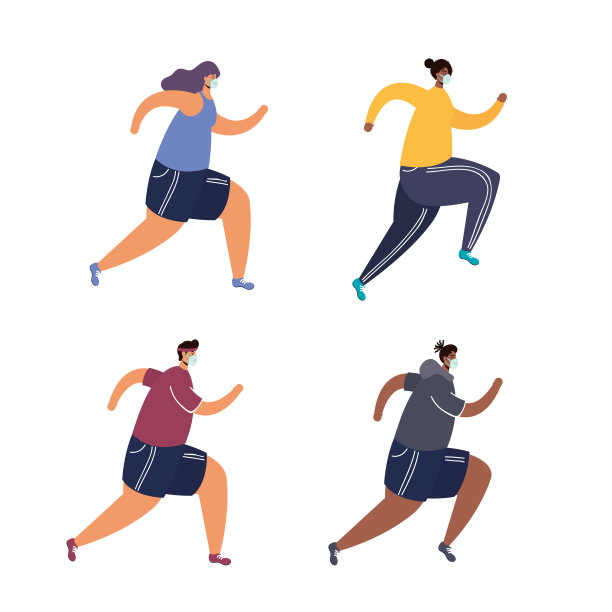 人们戴着医用口罩跑步运动图片下载