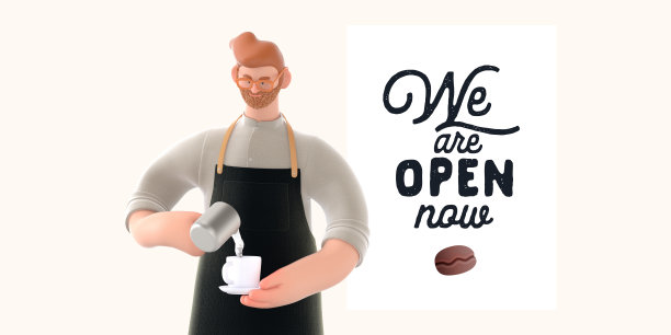 咖啡店3D插画图片下载