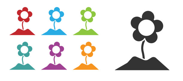 黑花图标孤立的白色背景。设置图标丰富多彩。矢量图图片下载