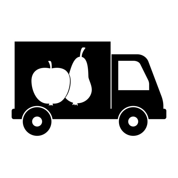 带着苹果和梨影子图标的送餐车。图片下载