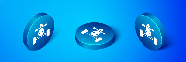 2.5D全地形车或沙滩摩托车图标，蓝色背景，蓝色圆形按钮矢量图图片下载