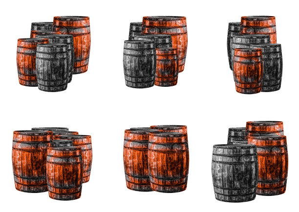 混合的灰色和棕色橡木桶储存火药在一个白色孤立的背景图片下载