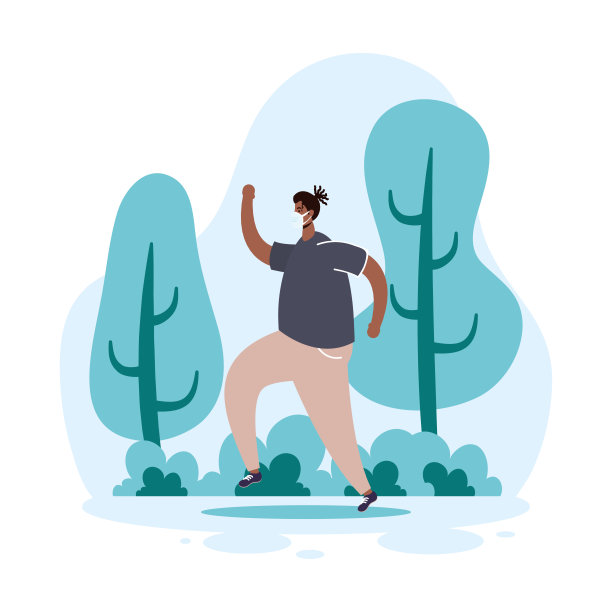 一个非洲人戴着医用面具在公园里奔跑图片下载