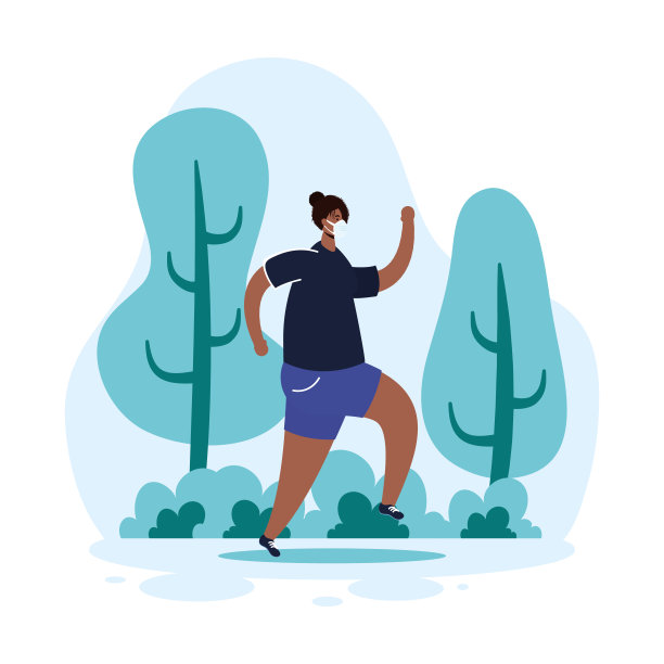 一个非洲人戴着医用面具在公园里奔跑图片下载