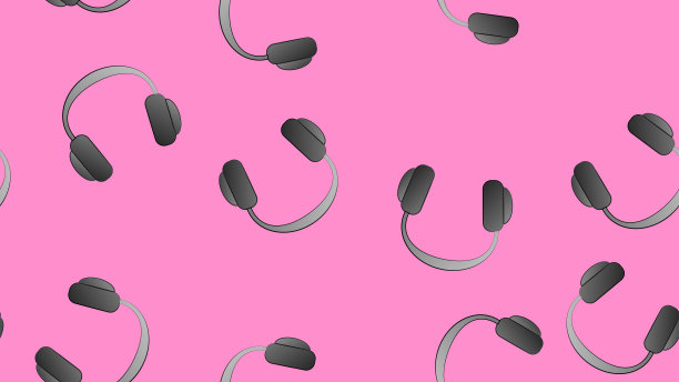 无尽的无缝图案的美丽音乐迪斯科音频耳机上的粉色背景。矢量图图片下载