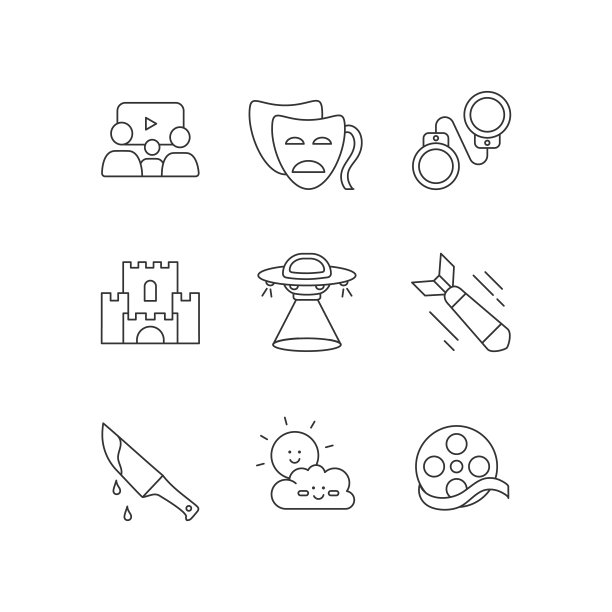 电影类别像素完美的线性图标集图片下载