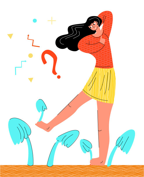 矢量平面抽象插图与悲伤，沉思年轻女子谁是看她的脚图片下载