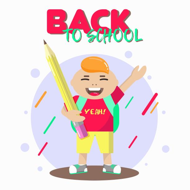 回到学校。矢量插图与学生和抽象背景。色彩鲜艳的剪辑艺术。图片下载