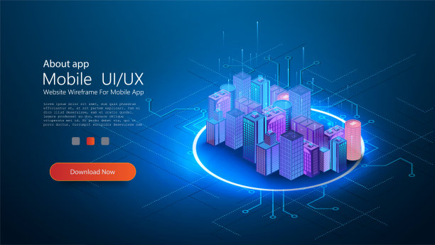 智能夜城的未来主义基础设施。住宅城市建筑的等距创新平面设计。用数字通信技术绘制城镇的智慧城市矢量图。向量图片下载