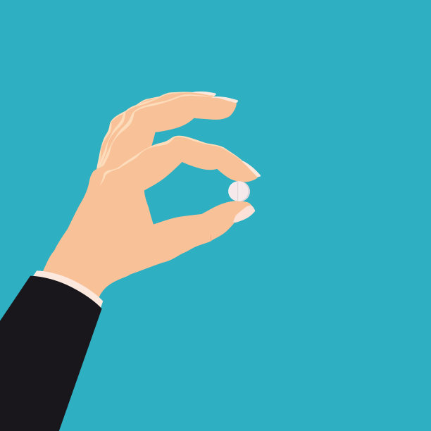 手握药片剂。模板旗帜矢量插图孤立卡通平面风格图片下载