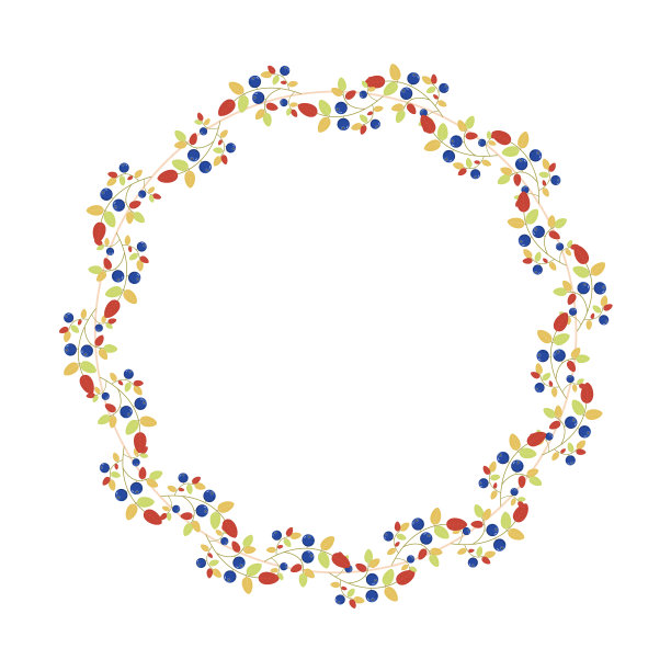 一个圆形的框架围绕着一个圆圈装饰着蓝莓枝和五颜六色的秋叶图片下载