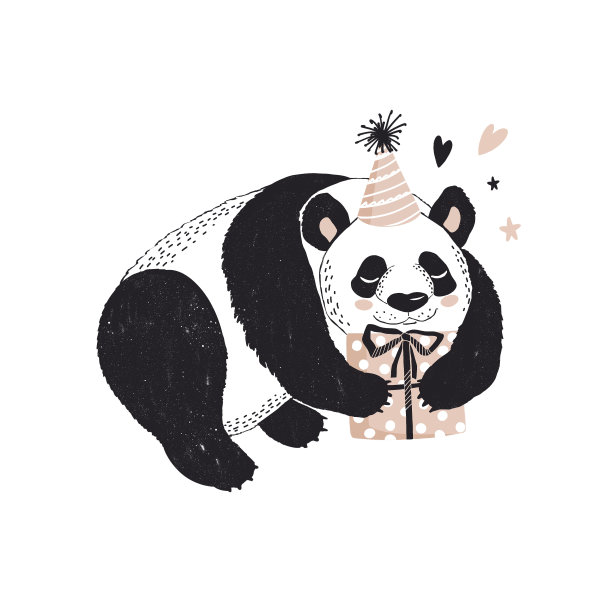 一个可爱的熊猫的数字插图与生日礼物，熊，白色的背景图片下载